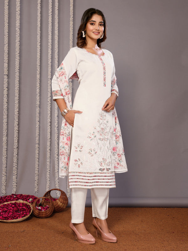 Women's Embroidered Straight Kurta Pant With Dupatta