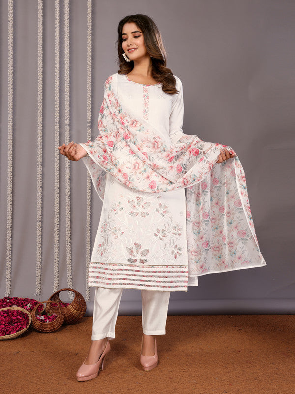Women's Embroidered Straight Kurta Pant With Dupatta