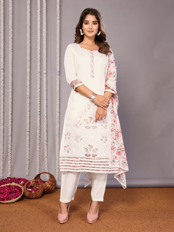 Women's Embroidered Straight Kurta Pant With Dupatta