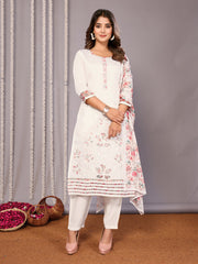 Women's Embroidered Straight Kurta Pant With Dupatta-ME160-surbhiWhit-SKD