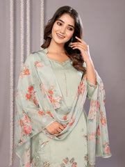 Women's Embroidered Straight Kurta Pant With Dupatta-ME161-surbhiLight grn-SKD