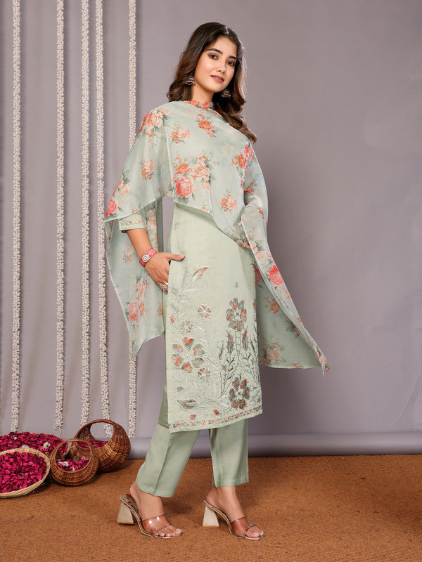 Women's Embroidered Straight Kurta Pant With Dupatta