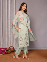 Women's Embroidered Straight Kurta Pant With Dupatta-ME161-surbhiLight grn-SKD