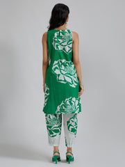 Women's Printed Flared Kurta With Pant Set-ME167-GREN-COSET