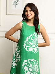 Women's Printed Flared Kurta With Pant Set-ME167-GREN-COSET