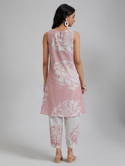 Women's Printed Flared Kurta With Pant Set-ME167-PINK-COSET