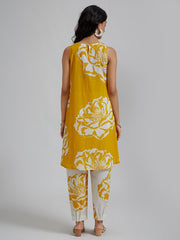 Women's Printed Flared Kurta With Pant Set-ME167-YELO-COSET