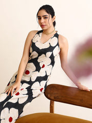 Women's Printed A-Line Kurta With Pant Set-ME168-WHITBLCK-COSET