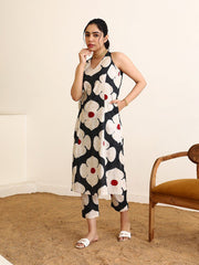 Women's Printed A-Line Kurta With Pant Set-ME168-WHITBLCK-COSET