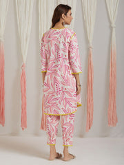 Women's Printed A-Line Kurta With Pant Set-ME169-PINK-COSET