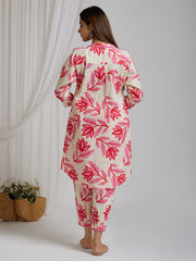 Women's Printed A-Line Kurta With Pant Set-ME172-RED-COSET
