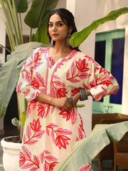 Women's Printed A-Line Kurta With Pant Set-ME172-RED-COSET