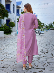 Women's Viscose Solid Flared Kurta Pant With Dupatta-ME176-surbhiLavender-SKD