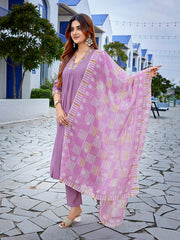 Women's Viscose Solid Flared Kurta Pant With Dupatta-ME176-surbhiLavender-SKD