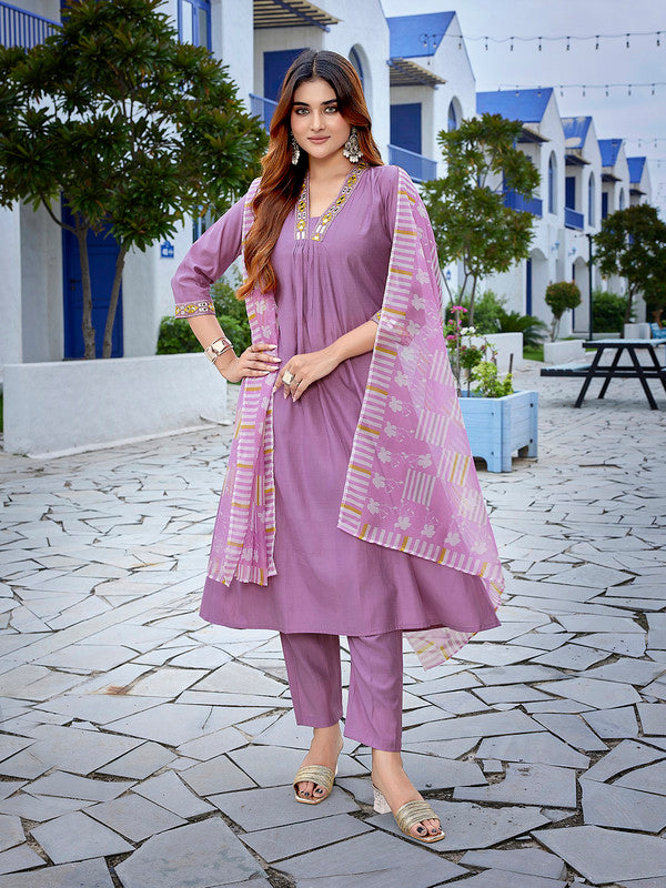 Women's Viscose Solid Flared Kurta Pant With Dupatta