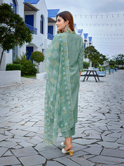 Women's Viscose Solid Flared Kurta Pant With Dupatta-ME176-surbhiLigtgrn-SKD