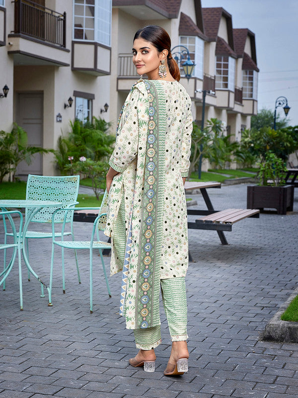 Women's Cotton Blend Printed Straight Kurta Pant With Dupatta