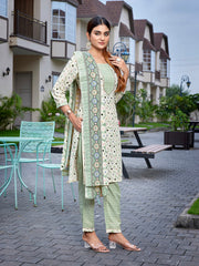 Women's Cotton Blend Printed Straight Kurta Pant With Dupatta-ME179-MAGIC-GRN