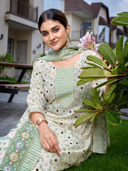 Women's Cotton Blend Printed Straight Kurta Pant With Dupatta-ME179-MAGIC-GRN