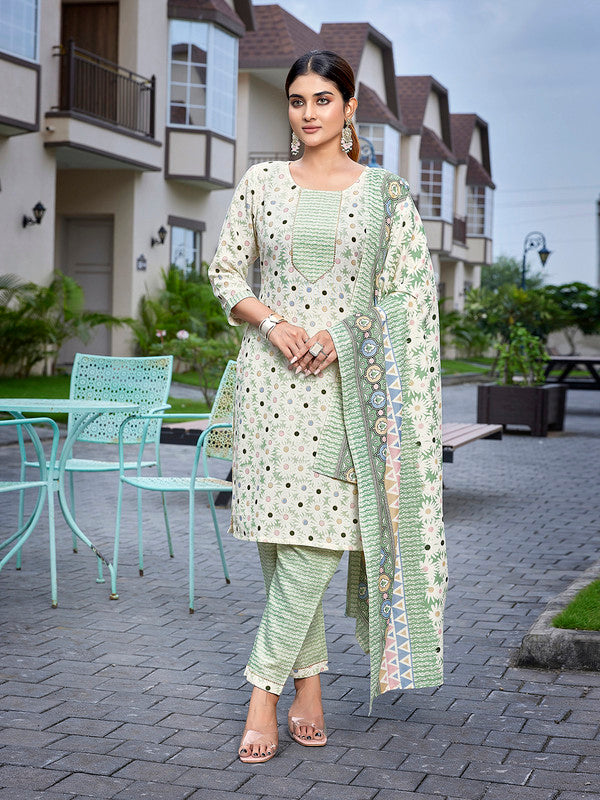 Women's Cotton Blend Printed Straight Kurta Pant With Dupatta