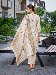 Women's Cotton Blend Printed Straight Kurta Pant With Dupatta-ME179-MAGIC-YELO