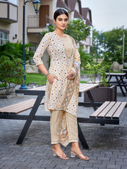Women's Cotton Blend Printed Straight Kurta Pant With Dupatta-ME179-MAGIC-YELO