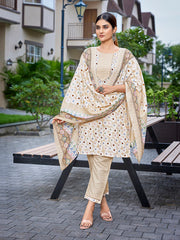 Women's Cotton Blend Printed Straight Kurta Pant With Dupatta-ME179-MAGIC-YELO