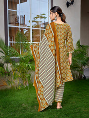 Women's Cotton Blend Printed Straight Kurta Pant With Dupatta-ME180-MAGIC-MUSTRG