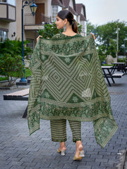 Women's Cotton Blend Printed Straight Kurta Pant With Dupatta-ME181-MAGIC-BOTLEGRN