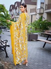 Women's Cotton Blend Printed Straight Kurta Pant With Dupatta-ME182-MAGIC-YELOFLORL