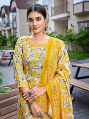 Women's Cotton Blend Printed Straight Kurta Pant With Dupatta-ME182-MAGIC-YELOFLORL