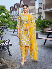 Women's Cotton Blend Printed Straight Kurta Pant With Dupatta-ME182-MAGIC-YELOFLORL