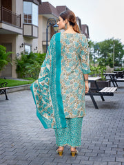 Women's Cotton Blend Printed Straight Kurta Pant With Dupatta-ME183-MAGIC-RAMA