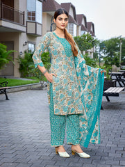 Women's Cotton Blend Printed Straight Kurta Pant With Dupatta-ME183-MAGIC-RAMA
