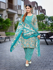 Women's Cotton Blend Printed Straight Kurta Pant With Dupatta-ME183-MAGIC-RAMA