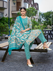 Women's Cotton Blend Printed Straight Kurta Pant With Dupatta-ME183-MAGIC-RAMA