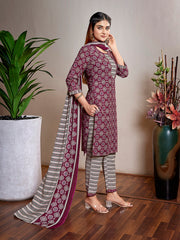 Women's Cotton Blend Printed Straight Kurta Pant With Dupatta-ME184-MAGIC-PURPL