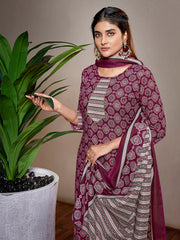 Women's Cotton Blend Printed Straight Kurta Pant With Dupatta-ME184-MAGIC-PURPL