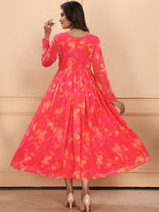 Women's Georgette Yoke Design Printed Flared Gown Pant With Dupatta-ME54-pinkgownD