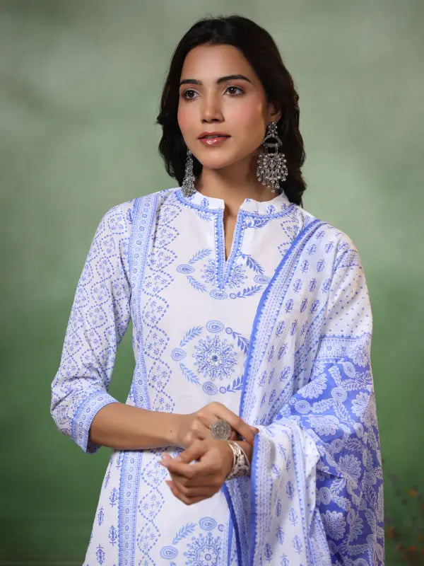Women's Viscose Floral Printed Straight Kurta Pant With Dupatta