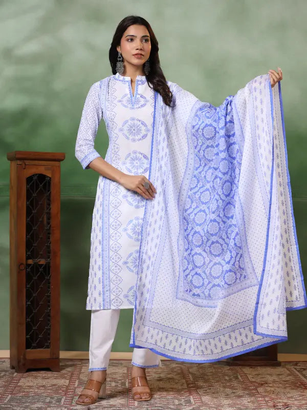 Women's Viscose Floral Printed Straight Kurta Pant With Dupatta