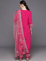 Women's Viscose Embroidered Straight Kurta Pant With Dupatta-ME58-INDRANI