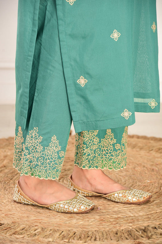 Women's Viscose chanderi Embroidered Straight Kurta Pant With Dupatta
