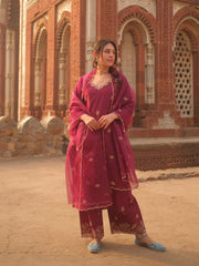 Women's Viscose silk Embroidered Straight Kurta Pant With Dupatta-ME61 Nryn-wine