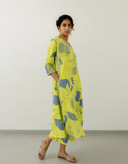 Women's Viscose Floral Printed Straight Kurta Set With Palazzo-ME62 yellow dadam