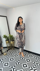 Women's Viscose Floral Printed Straight Kurta Set With Pant-ME65-BLACK KERI-KP