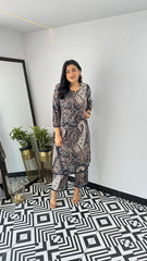 Women's Viscose Floral Printed Straight Kurta Set With Pant-ME65-BLACK KERI-KP
