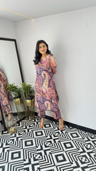 Women's Viscose Floral Printed Straight Kurta Set With Pant-ME65- PURPLE KERI-KP