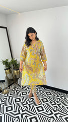 Women's Viscose Floral Printed Straight Kurta Set With Pant-ME65-YELO KERI-KP
