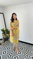 Women's Viscose Floral Printed Straight Kurta Set With Pant-ME65-YELO KERI-KP